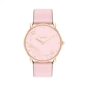 Reloj Coach rosa con diseño de estrellas y cometas, elegante y moderno. Perfecto para complementar t.