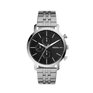 Reloj Fossil BQ2328IE con esfera negra y correa de acero inoxidable.