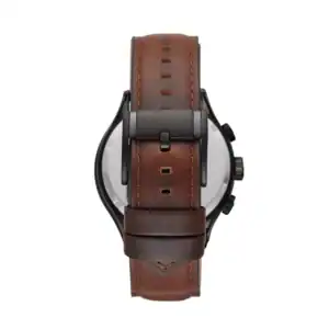 Reloj de cuero para hombre con correa marrón y esfera negra, elegante y duradero.