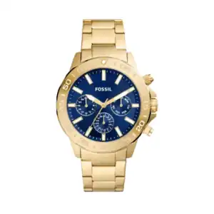 Reloj Fossil BQ2706, reloj de pulsera dorado con esfera azul, ideal para estilo elegante y moderno.