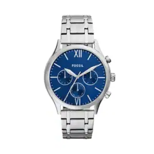 Reloj Fossil BQ2808 con esfera azul y correa de acero inoxidable, ideal para un estilo sofisticado y.