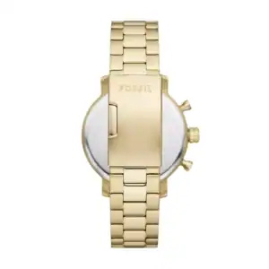 Reloj Fossil dorado con pulsera de acero inoxidable y cierre de seguridad. Diseño elegante y moderno.