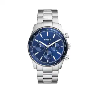 Reloj Fossil BQ2853 con esfera azul y correa de acero inoxidable, ideal para hombres que buscan esti.