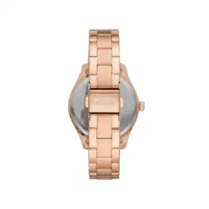 Reloj Fossil de mujer con pulsera de acero en acabado dorado rosado, elegante y moderno.